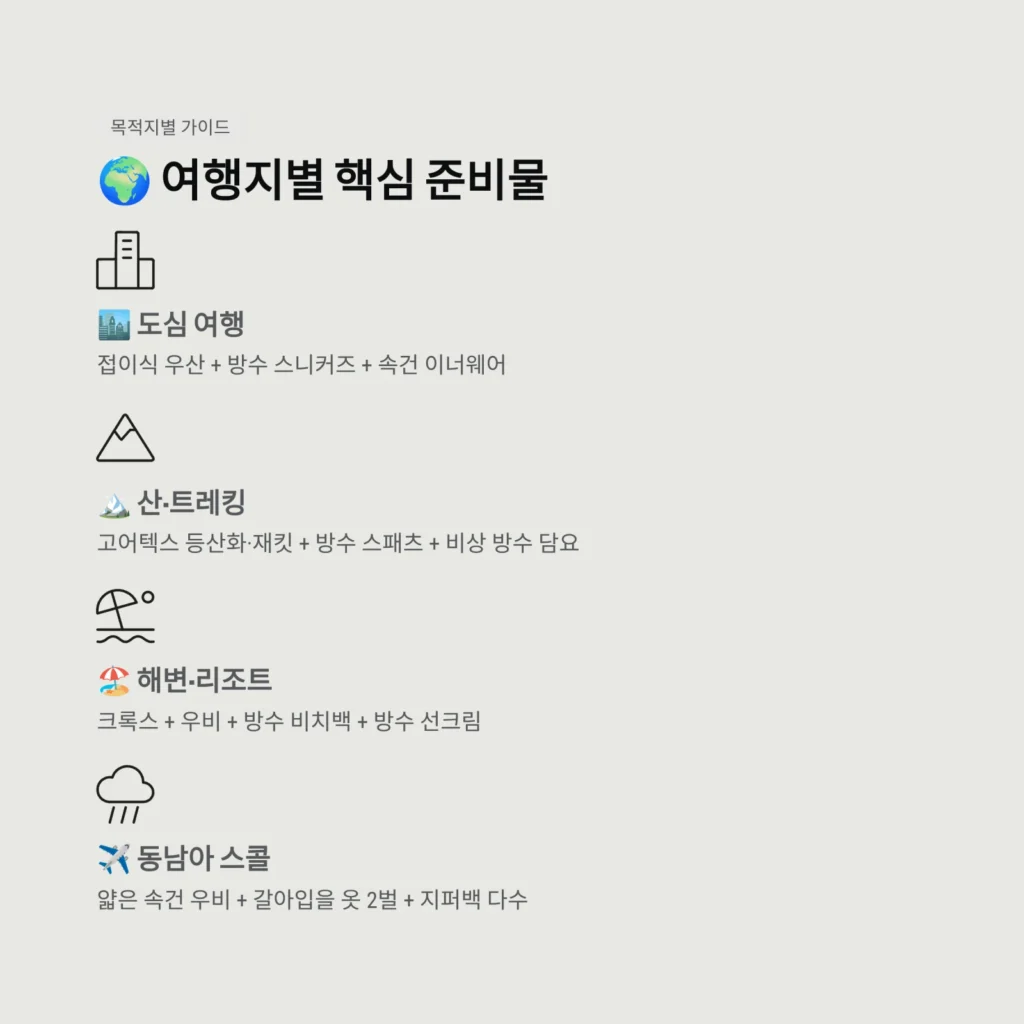  여행지별 핵심 준비물