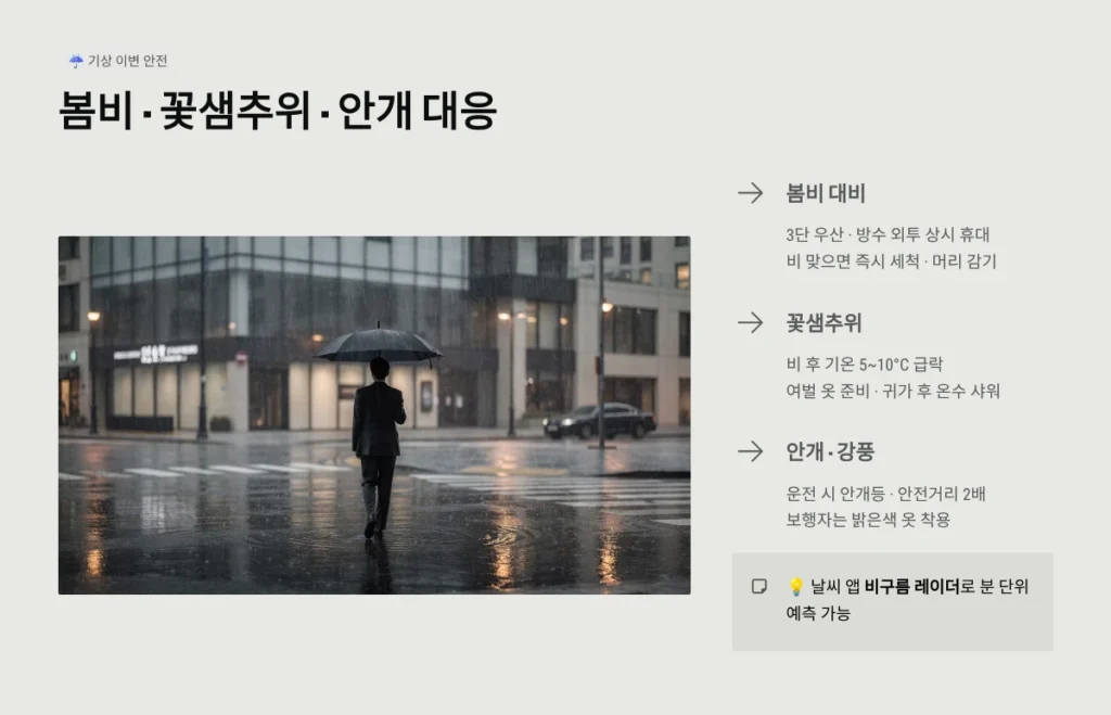 봄비 · 꽃샘추위 · 안개 대응