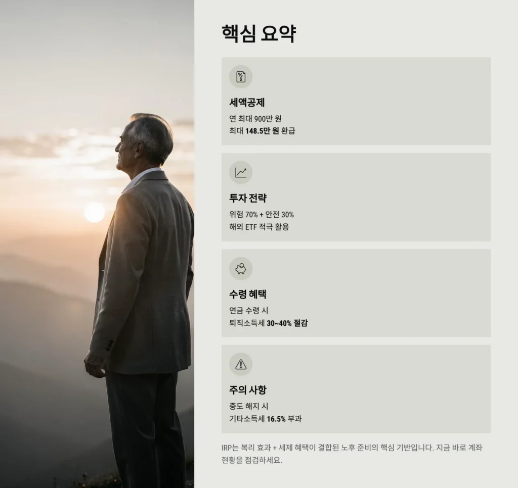 퇴직연금 IRP 완벽 활용법: 세액공제 혜택부터 노후 준비까지 5 핵심 요약